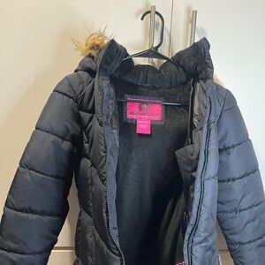Weatherproof Kids Dark Puffer Jacket with Faux Fur Hood